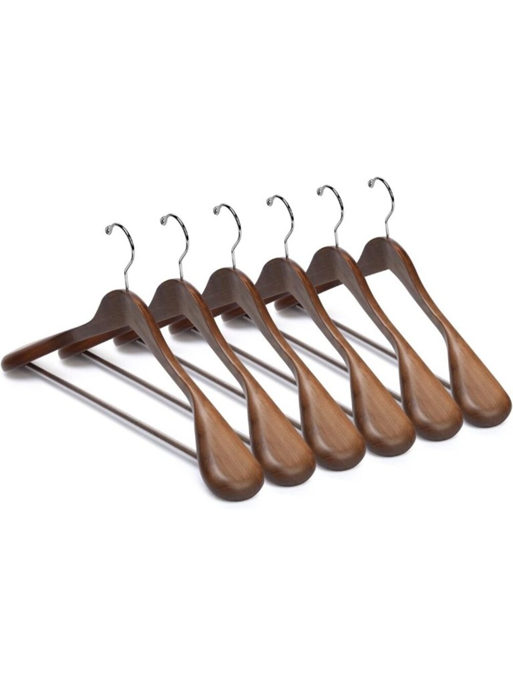 Luxury Wooden Suit Hangers 6 Pack - Extra-Wide, 360° Swivel Hooks, Anti-Slip Bar